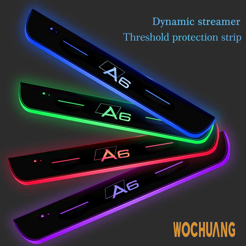 

Car Door Light Projector Lamp Customized Car Logo Luminous LED Welcome Pedal Scuff Plate For Audi A6 Accessories