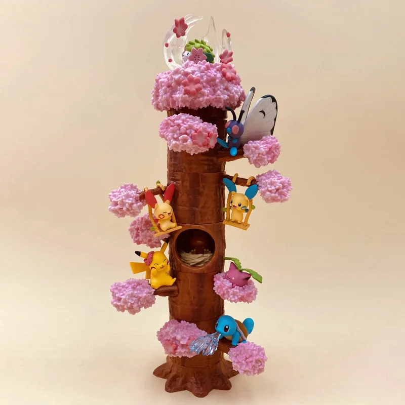 

New 6Pvc Pokemon Animation Pet Elf Pikachu Folding Cherry Tree Forest Children's Toy Decoration Model Christmas Birthday Gift