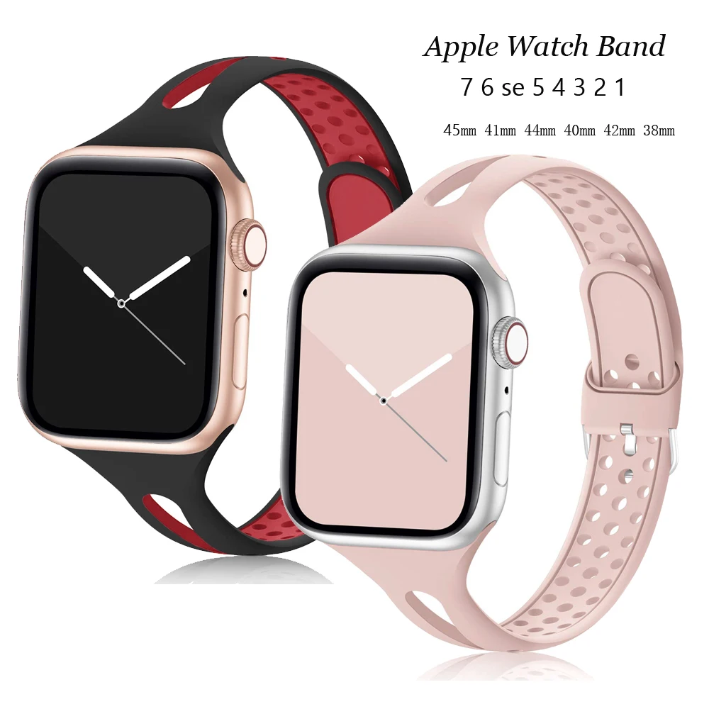 

Silicone Silm Sport Strap for Apple Watch 7 Band 45mm 41mm 44mm 40mm Watchband for iwatch 6 7 se 5 4 3 2 Bracelet Accessories
