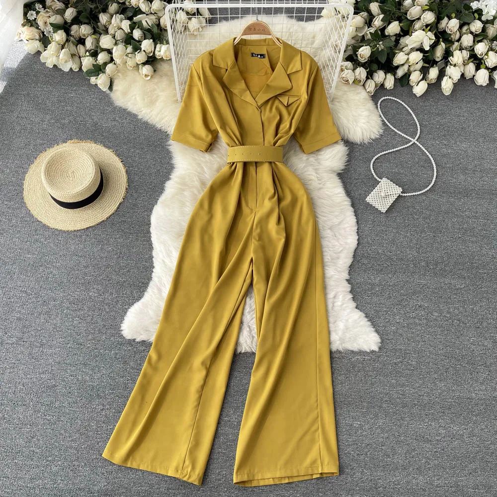 

Women's Business Suit One-piece Pants Goddess Style Temperament Suit Collar Close Waist Thin and Long Wide Leg Pants