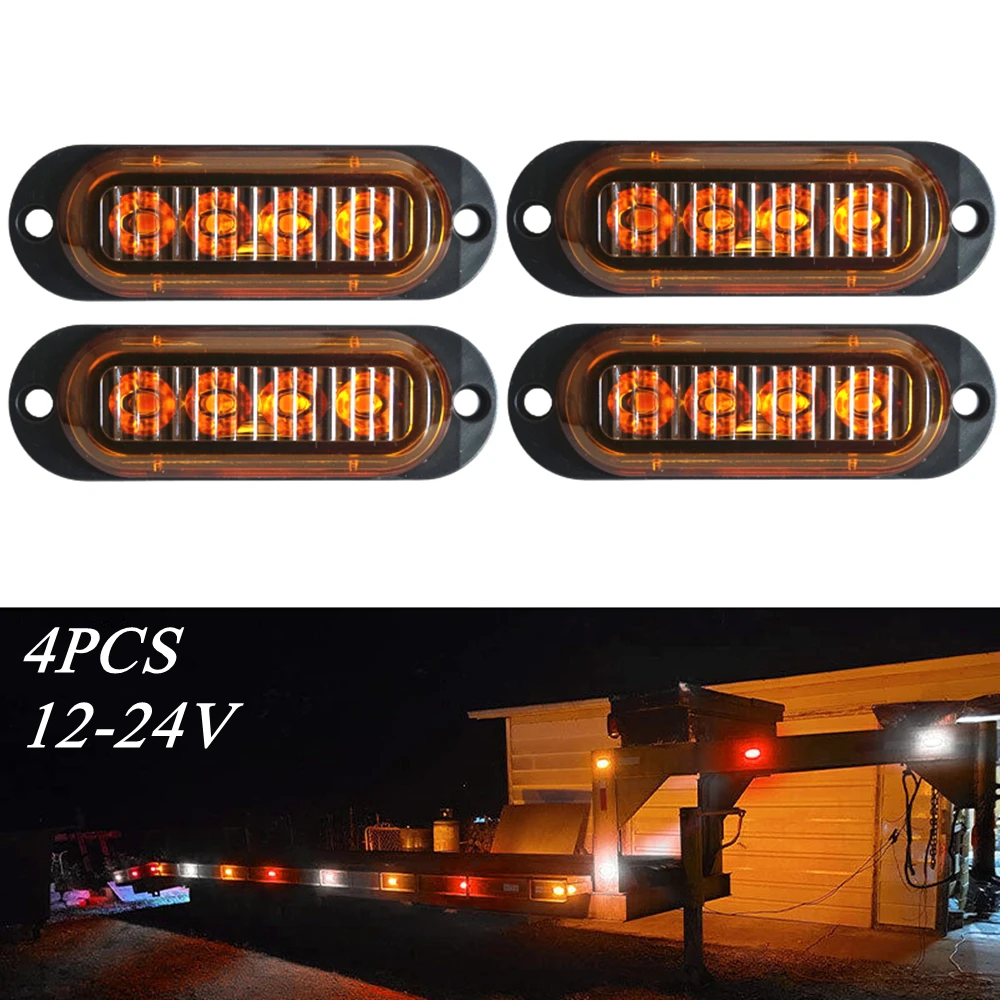 

4 шт. Янтарная светодиодная лампа 12 В-24 В боковые габаритные огни автомобиля RV грузовик прицеп пикап огни грузовика 4 светодиодный индикатор ...