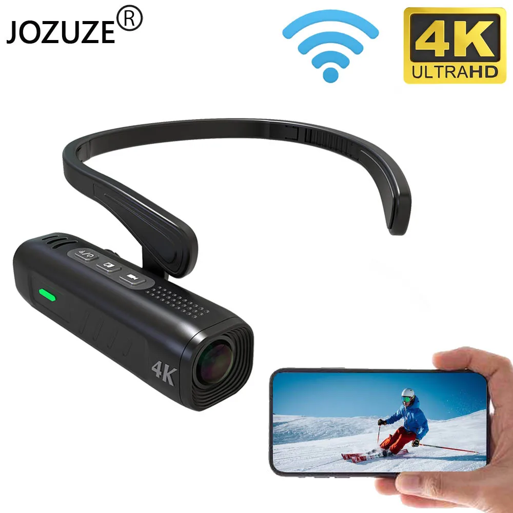JOZUZE Wifi Mini Camera Head Wearable Vlog Camera for YouTube Video FPV WiFi 4K 30 FPS Camcorders Webcam Blogger Videos Recorder