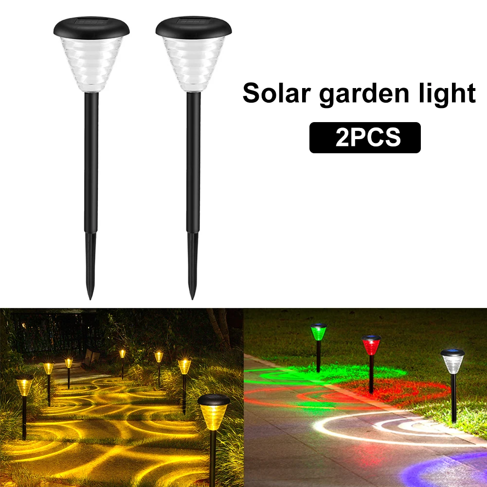 

2pcs Outdoor Home Decor Waterproof Solar Garden Light Ground Stake Landscape Pathway Multicolor Aperture Energy Saving Party