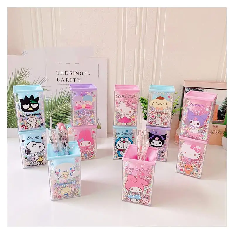 

Cute Sanrio Pen Holder Cinnamoroll Kuromi Accessories Kawaii Beauty Cartoon Anime Pencil Case Desktop Storage Toys for Girl Gift