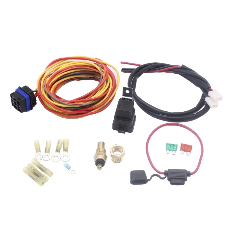 

Heavy Duty Thermostat Harness Relayset Electric Cooling Fan Wiring set 40AMP 185/165° Quick Fixing Large Load Drop Shipping
