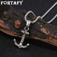 new trendy caribbean pirate anchor pendant mens necklace stainless steel silver color hook necklace jewelry gift fr0437