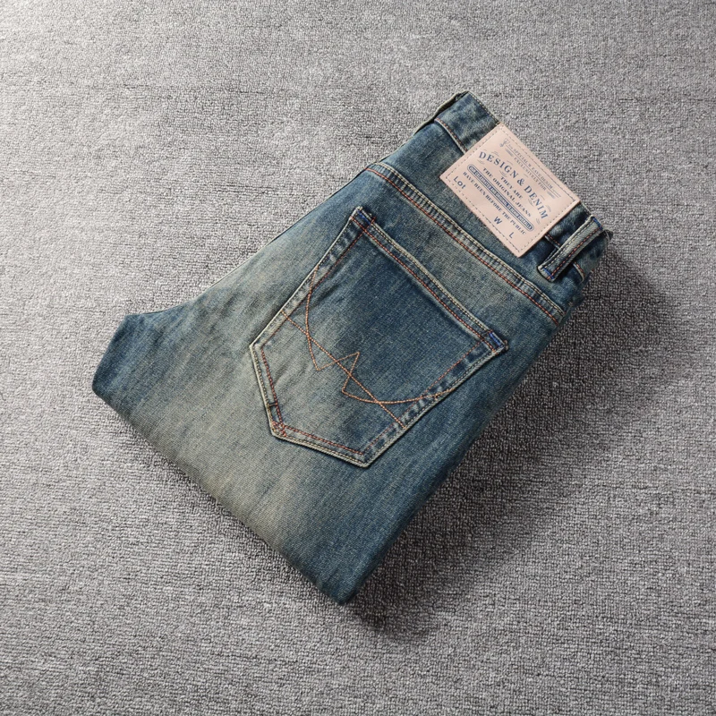 Italian Style Fashion Men Jeans High Quality Retro Blue Elastic Slim Fit Vintage Jeans Men Trousers Casual Designer Pants Hombre
