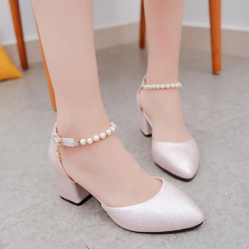 New Spring And Summer Women Shoes Shallow Baotou Sandals Rough with 6 Cm High Heels Sandalias Femeninas Wedding Shoes Pumps