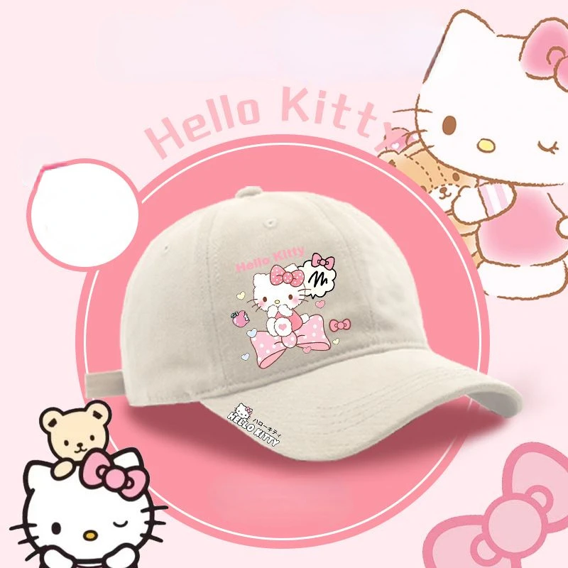 

Sanrios Hellokittys Baseball Cap Anime Cute Cartoon Hats Casual Versatile Peaked Caps Y2k Kawaii Sun Hat Big Head Circumference
