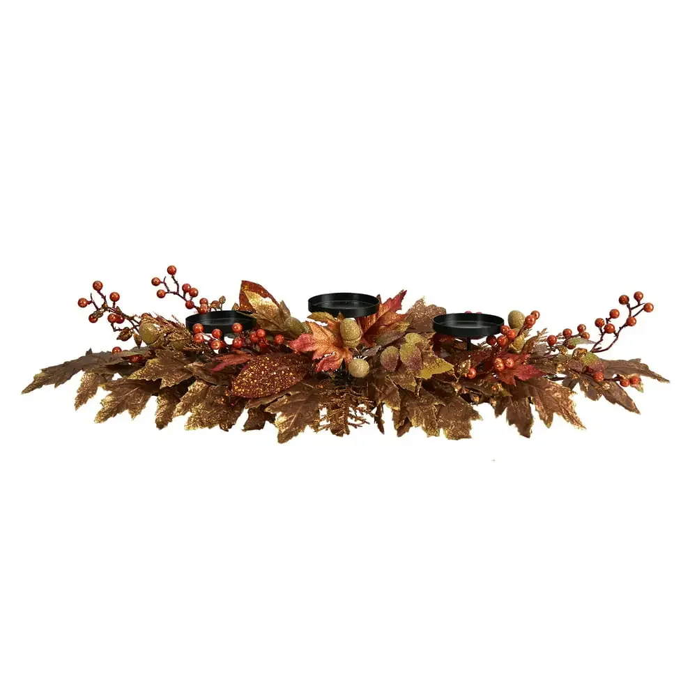 

36" Autumn Maple Leaves and Berries Harvest Artificial Flower Candelabrum