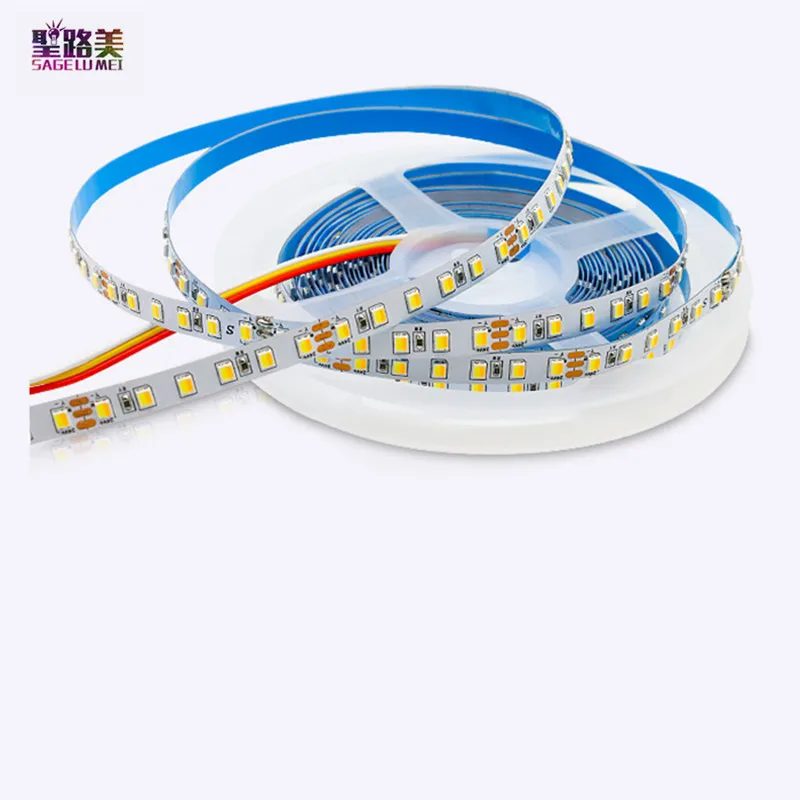 12 В 2835 SMD 120Led s 2 в 1 чип CCT Светодиодная лента с теплым белым светом 24 вольт гибкие