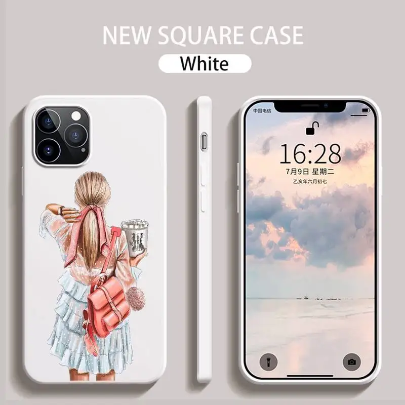 

Beautiful Girl Rear View Ins Phone Case White Candy Color for iPhone 6 7 8 11 12 s mini pro X XS XR MAX Plus