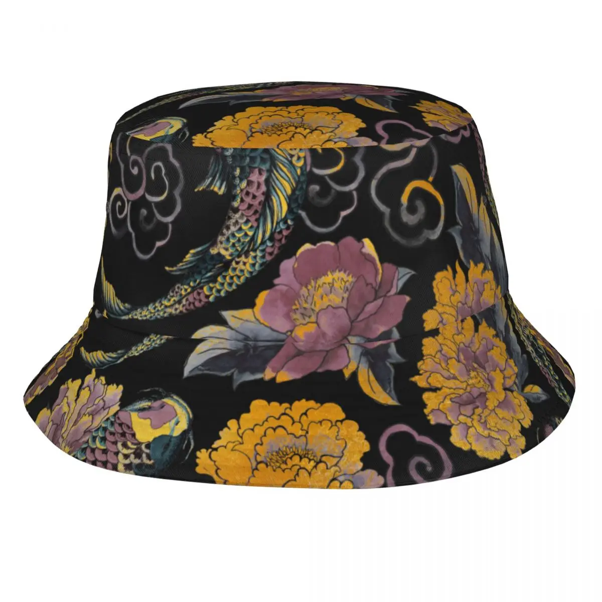 

Bucket Hat Unisex Bob Caps Hip Hop Gorros Japanese Asian Flowers And Koi Summer Panama Cap Beach Sun Fishing Hat