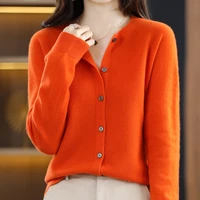 round neck long sleeve sweater womens knitted cardigan one line ready to wear 100 pure wool fashion soft warm elegant chic top