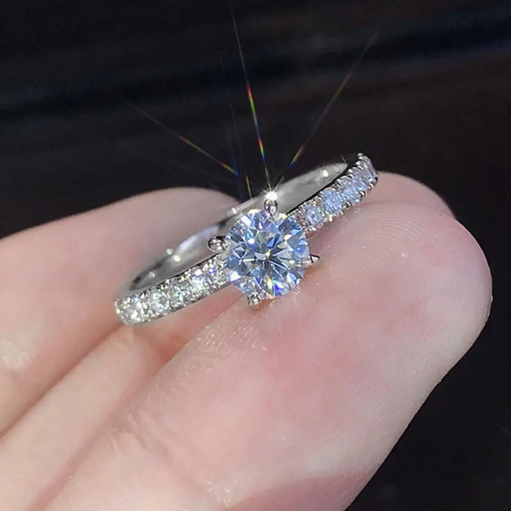 

Women Ring Round Rhinestones Jewelry Fashion Appearance Electroplated Finger Ring for Wedding