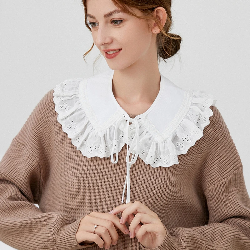 

Royal Style Women Lace Doll Faux Collar Shawl Wrap Pleated Ruffles Necklace Hollow Embroidery Floral Mini False Collar