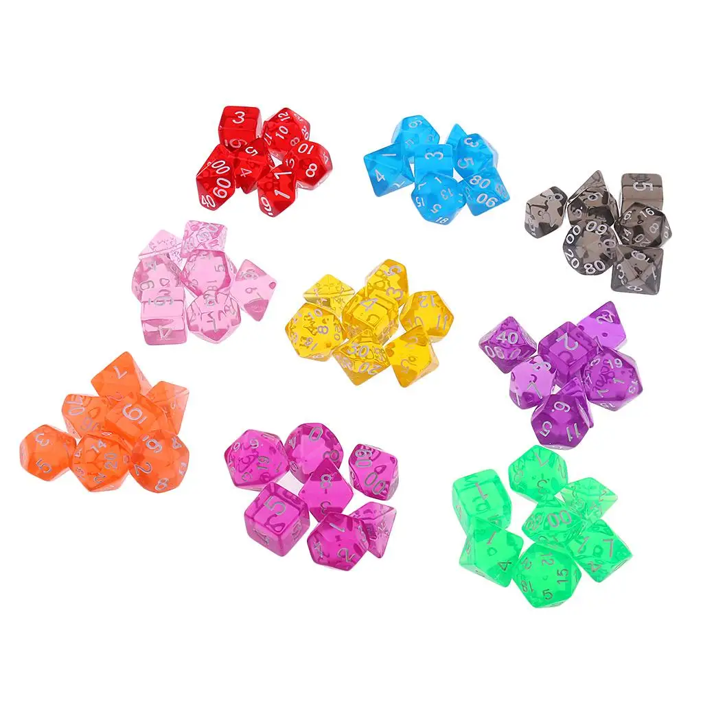 

Acrylic Polyhedral Dices Set D8 D10 D12 D20 Party Toys with Pouch for Role Playing RPG Board Game Math Teaching