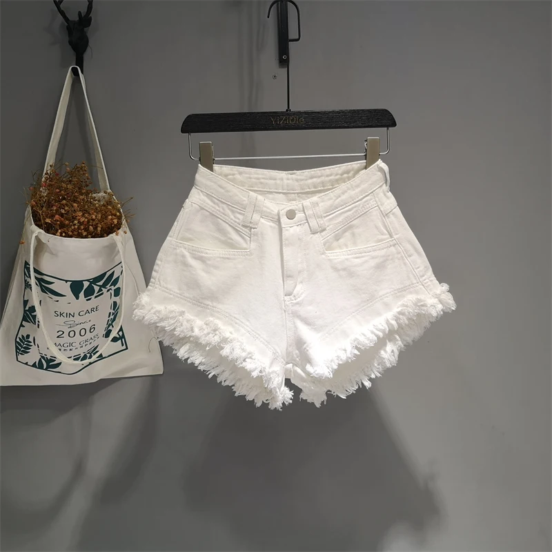 White A-line Casual Jeans Short Boort Pants  2023 Summer New Women's Clothing Trendy Style All-Match Ins Wide-Leg Denim Shorts