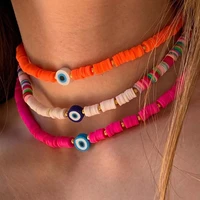 bohemian turkish evil eye colorful clay choker necklace for women rainbow polymer clay beads collar necklaces beach jewelry 2022