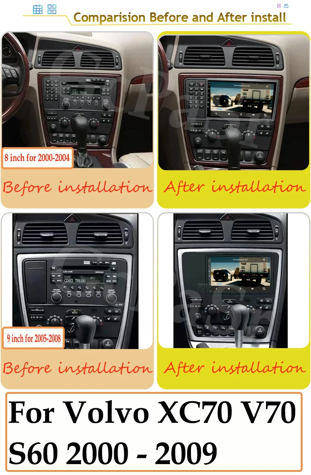 Android 14 для Volvo XC70 V70 S60 2000-2009 Радио головное устройство CarPlay Авто Мультимедийный