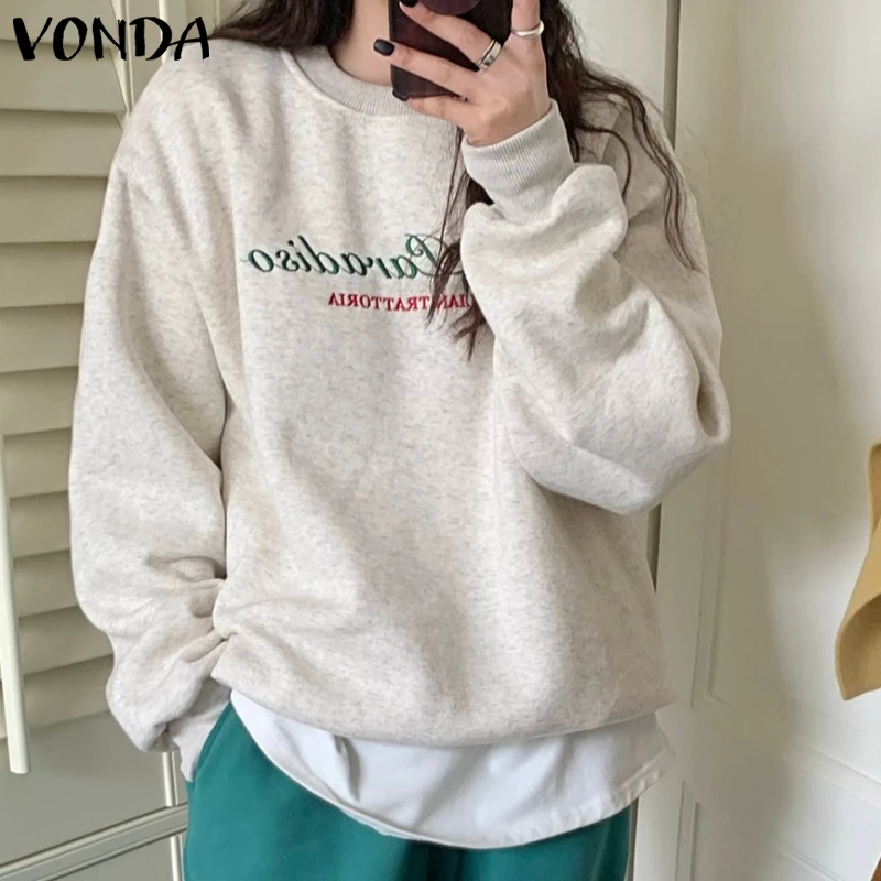 

VONDA Women Letter Printing Sweatshirts Casual Baggy Crew Neck Sweatshirts Pullover Damen Long Sleeve Party Sweatshirt Female
