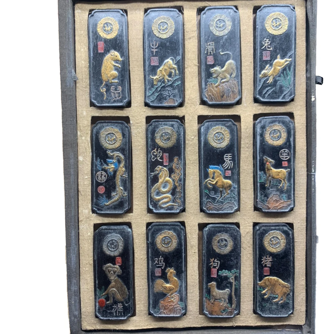 

Набор из 12 чернильных блоков LAOJUNLU, окрашенные золотые чернила со знаками Зодиака, слитки, четыре сокровища, украшения, китайские традиционн...