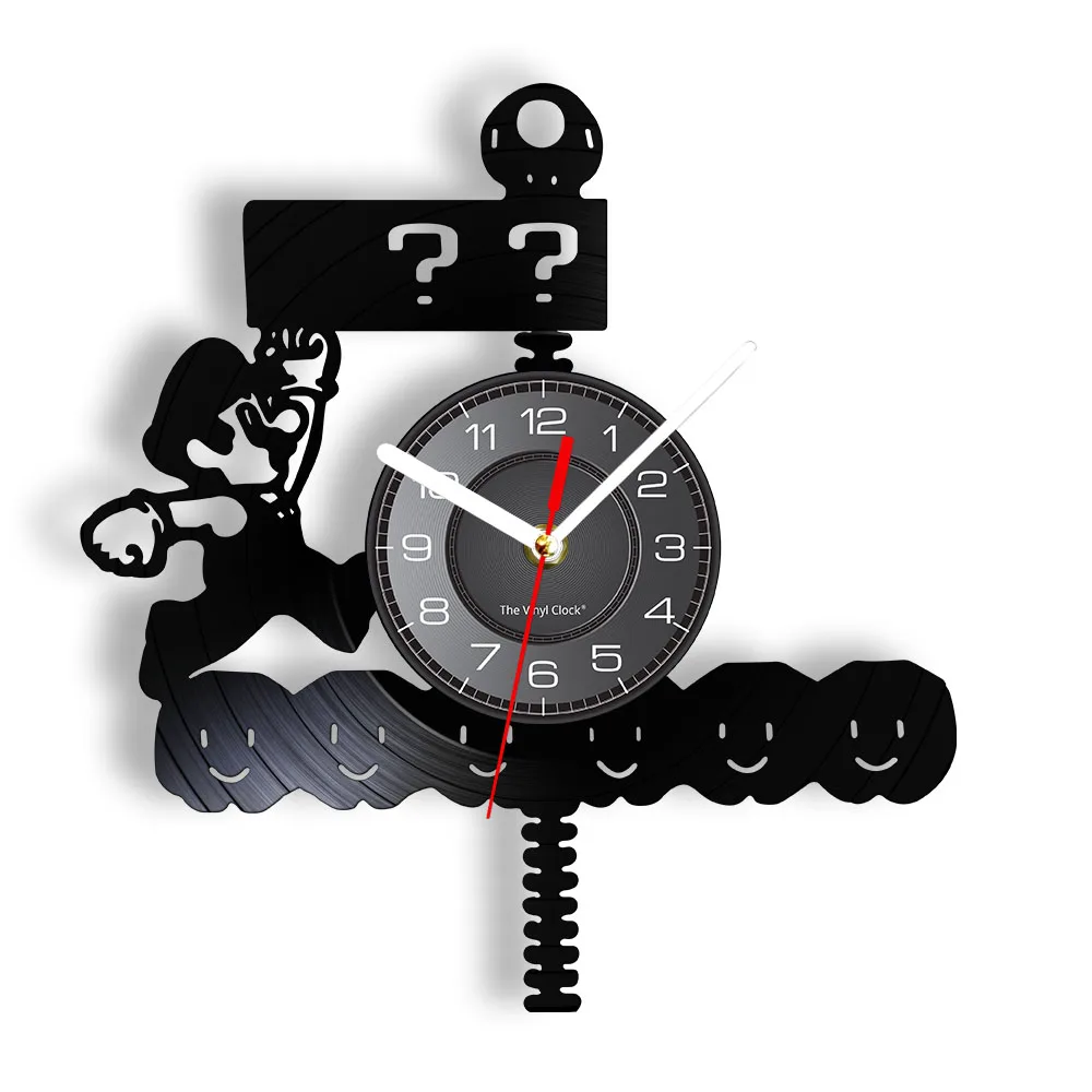 Retro Mushroom Video Game Wall Clock Gameboy Question Mark Block Vinyl Record Wall Clock Game Room Wall Decor Game Lover Gift