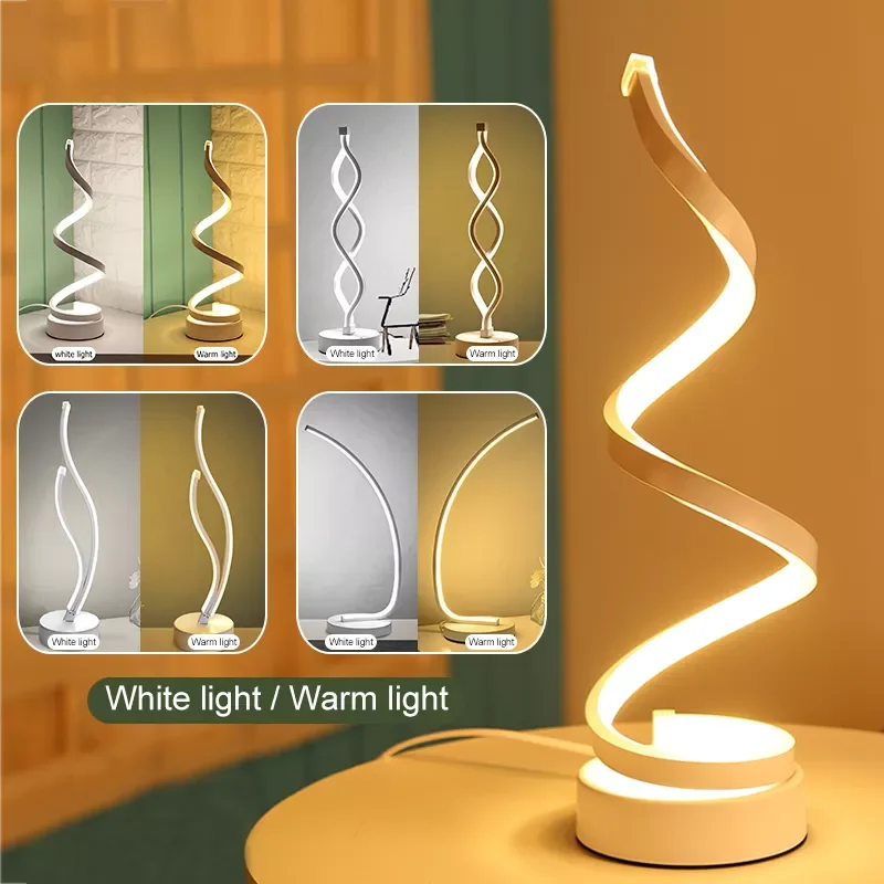 

Modern LED Spiral Table Lamp Curved Desk Bedside Lamp Cool White Warm White Light For Living Room Bedroom Reading Lighting EU