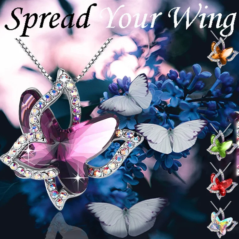 

Amethyst Butterfly Flower Birthstone Pendant Necklace for Women Best Friend Birthday Wedding Valentine's Day Anniversary Gift