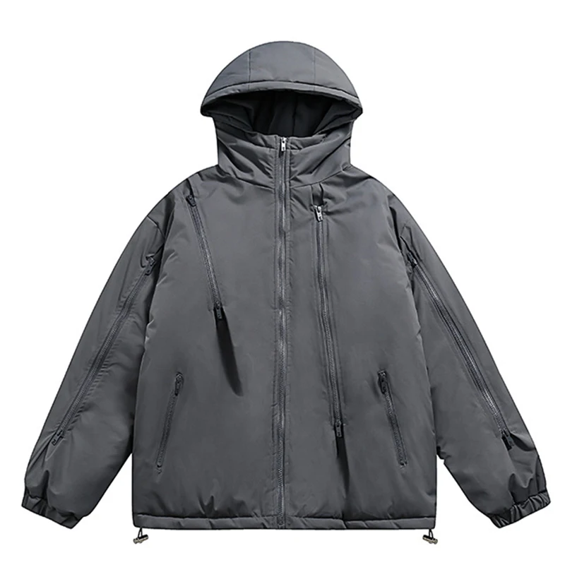 

4 Color Hooded Men's Puffer Jacket 2022new Fashion Zipper Loose Warm Multi-pocket Parka Jacket Male Outdoor Cotton Padded