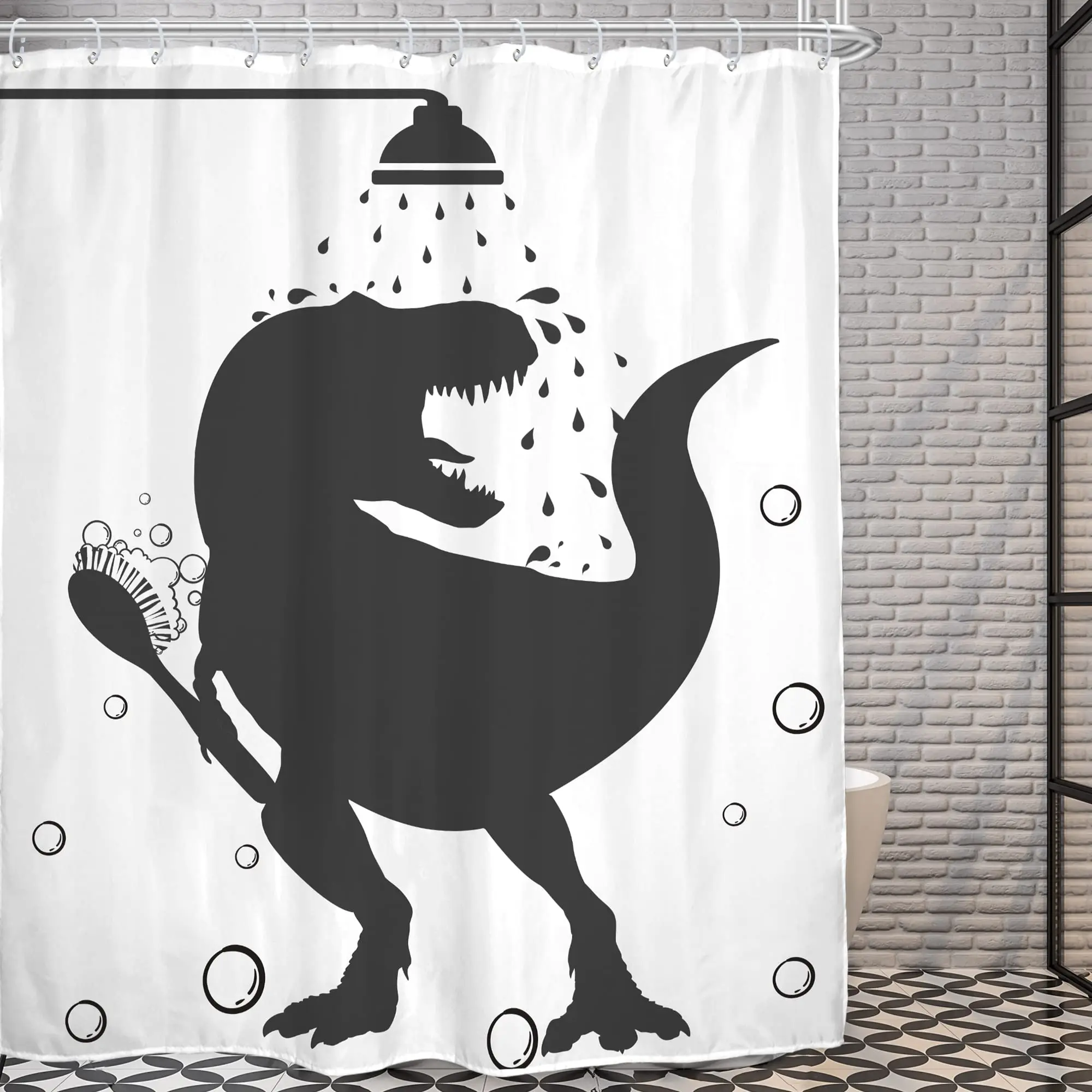 

Animal Dinosaur Fabric Shower Curtain Dinosaur Silhouette Waterproof Polyester Fabric Bathroom Set with Hooks Animal Home Decor