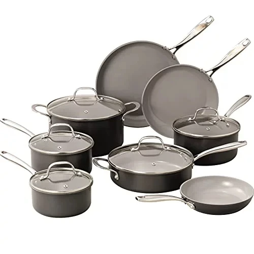 

Chalk Nonstick Pots & Pans Set 13 Piece Hard Anodized Cookware Set with Ultra Nonstick & Mineral Coating, Oven, Dishwasher, &