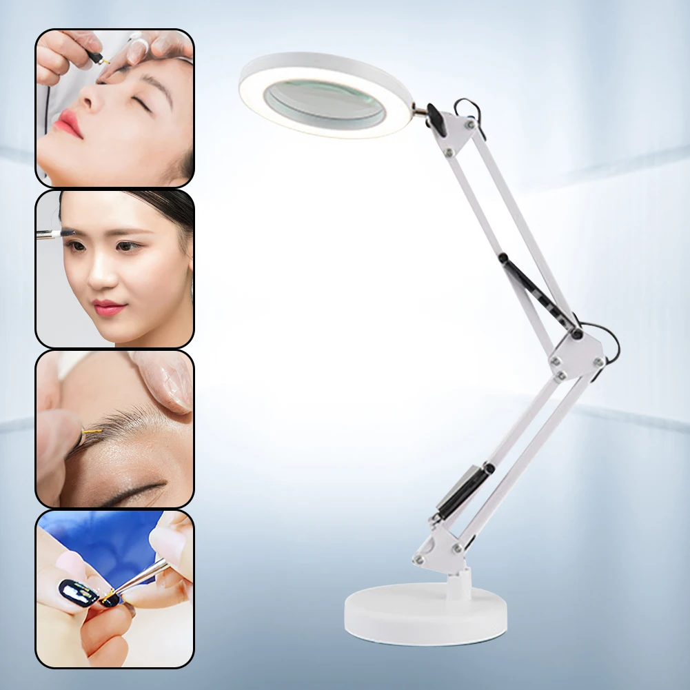 

USB LED Reading Light Magnifying Glass Eye Protection Study Lamp 3-color 10-speed Long Arm Indoor Light Dimming for Model Making