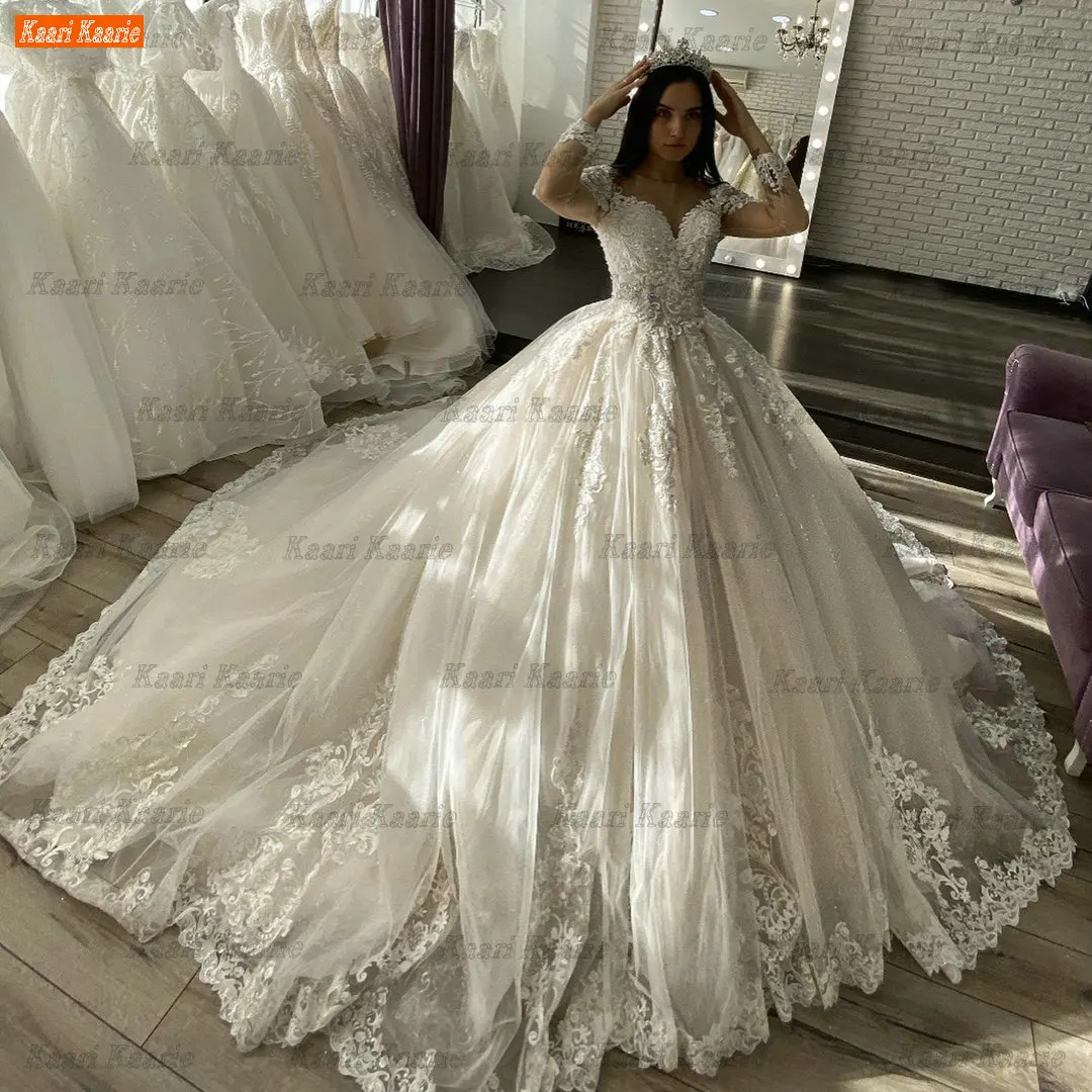 

Gorgeous Appliqued Wedding Dresses White 2022 Vestido De Novia O Neck Chic Long Sleeves Bridal Dress High Quality Abiti Da Sposa