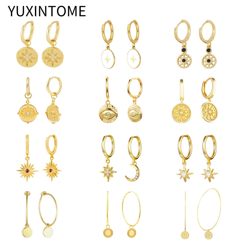 Personality Geometric Round Coin Pendant Hoop Earrings 925 Silver Ear Buckle Hypoallergenic Ear Jewelry For Women Girl Gifts
