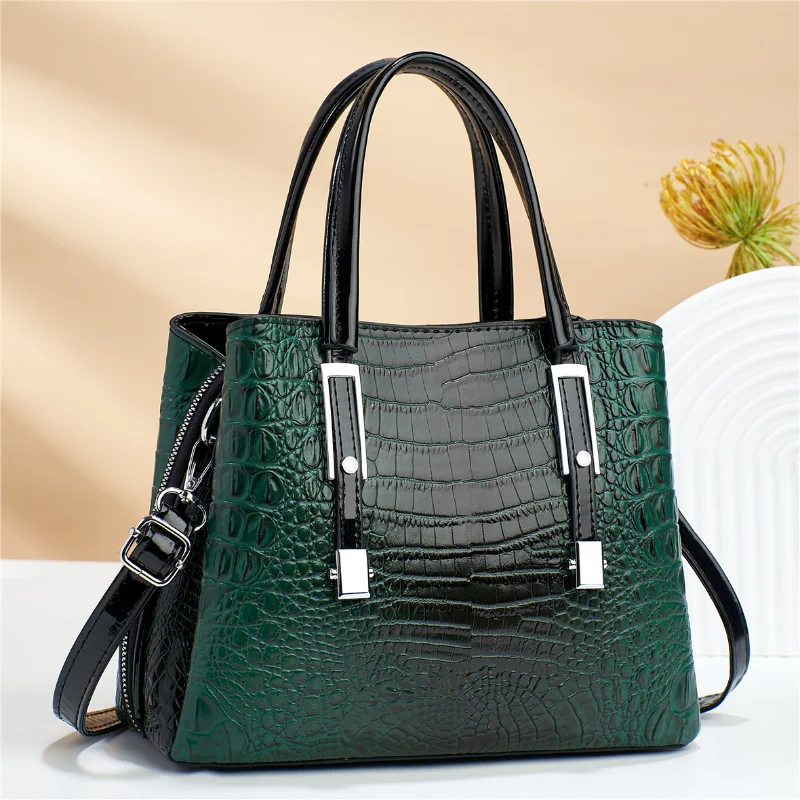 Women 2023 Fashion Handbag Light Luxury Crocodile Pattern PU Texture Crossbody Bags Simple Retro Commuting Single-Shoulder Bag
