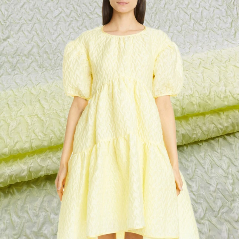 

Spring and summer chiffon organza pleated jacquard dark pattern fabric thin bubble dress three-dimensional yarn-dyed fabric