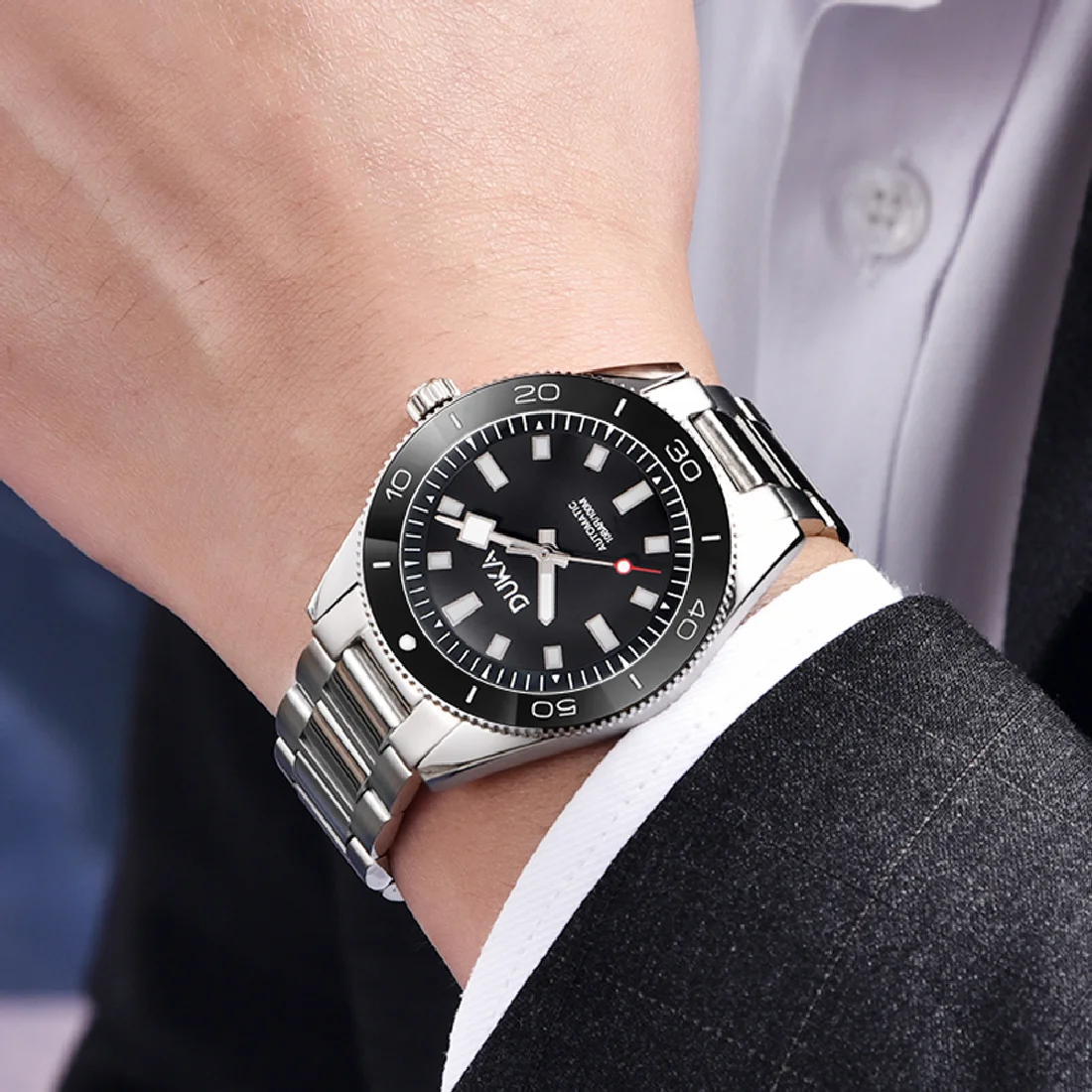 

Мужские механические часы DUKA 40 мм, Роскошные автоматические часы для мужчин, сапфировое зеркало, спортивные водонепроницаемые часы из нержавеющей стали 10 бар