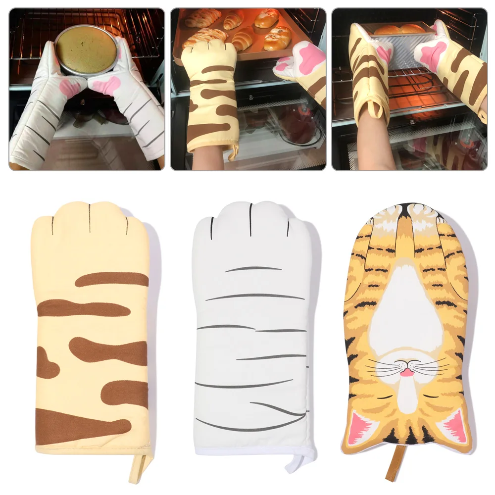 

Microwave Anti-Scalding Baking Non-Slip Oven Mitts Cartoon Animal Cat Paws Insulation Gloves