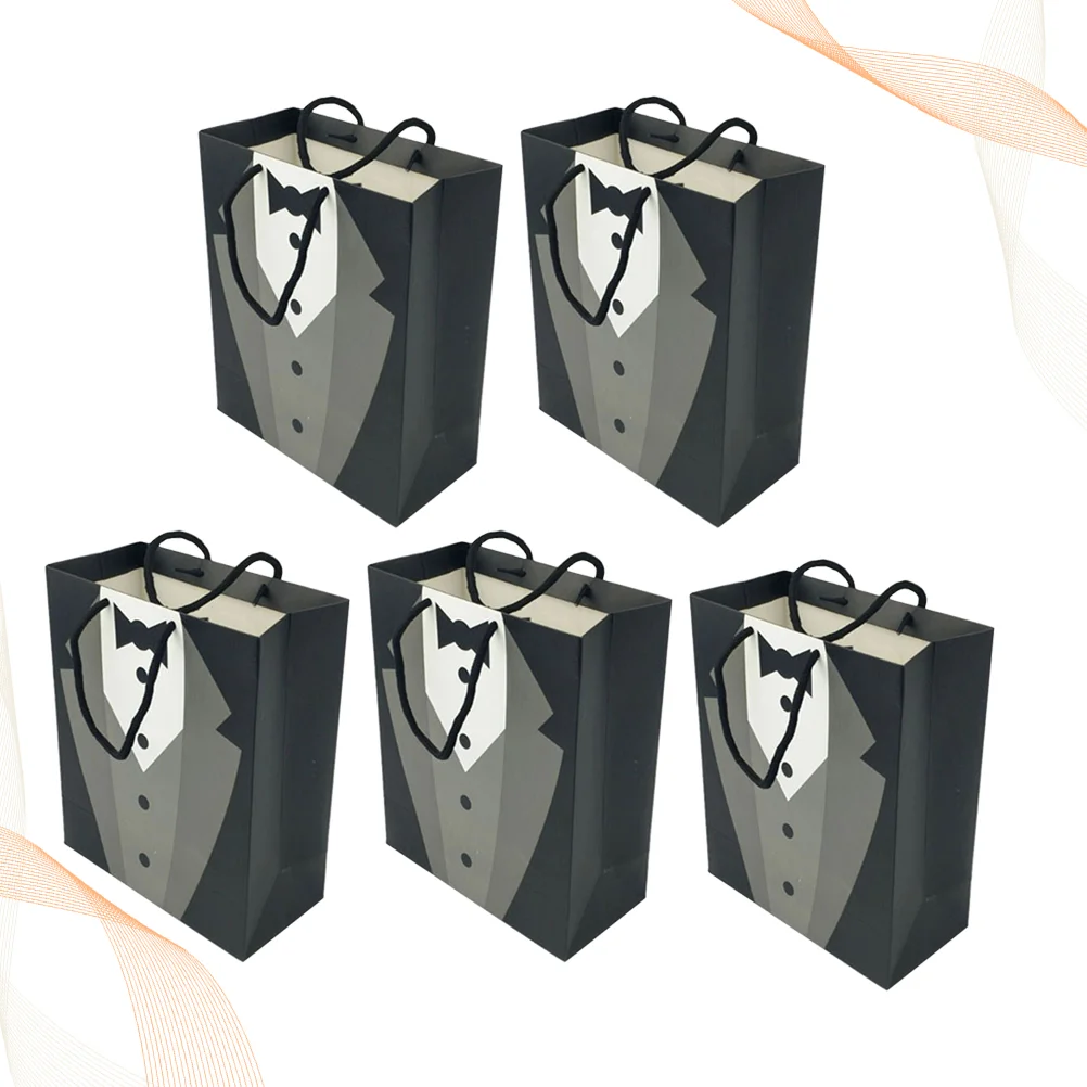 

5pcs Practical Paper Handbag Chic Gift Bag Treat Bag Souvenir Bags Presents Pouch for Festival Party Birthday Wedding (Black)