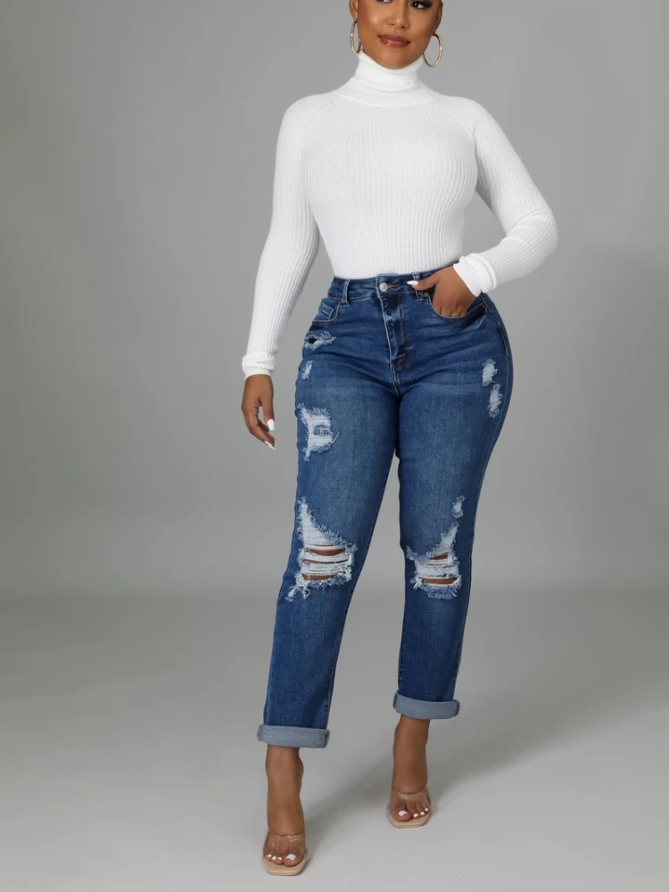 

Джинсы женские рваные с завышенной талией, модные эластичные брюки с маленькими штанинами, винтажная уличная одежда, весна-осень