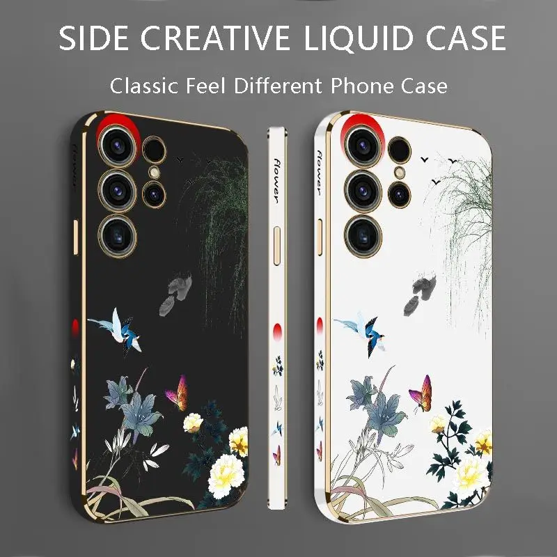 Willow Branches Luxury Plating Phone Case For Samsung Galaxy S23 S22 S21 S10 S9 S8 Plus Note 20 ultra 10 Plus Cover