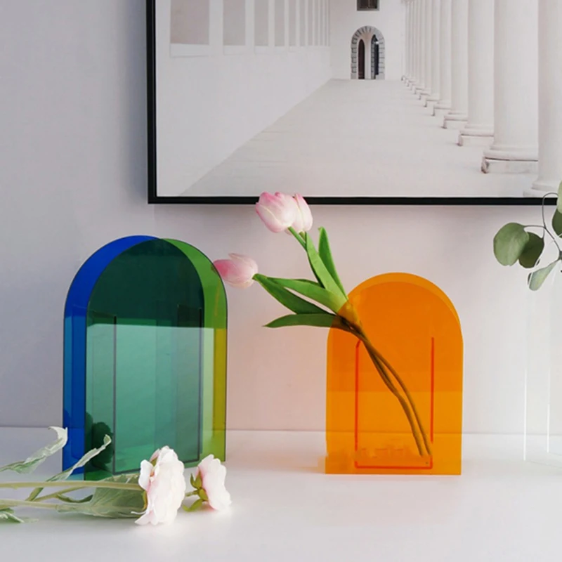 

Acrylic Transparent Vase Luxury Coloured Glass Geometric Nordic Wedding Garden Vase Minimalist Decoracao Room Decoration JW50HP