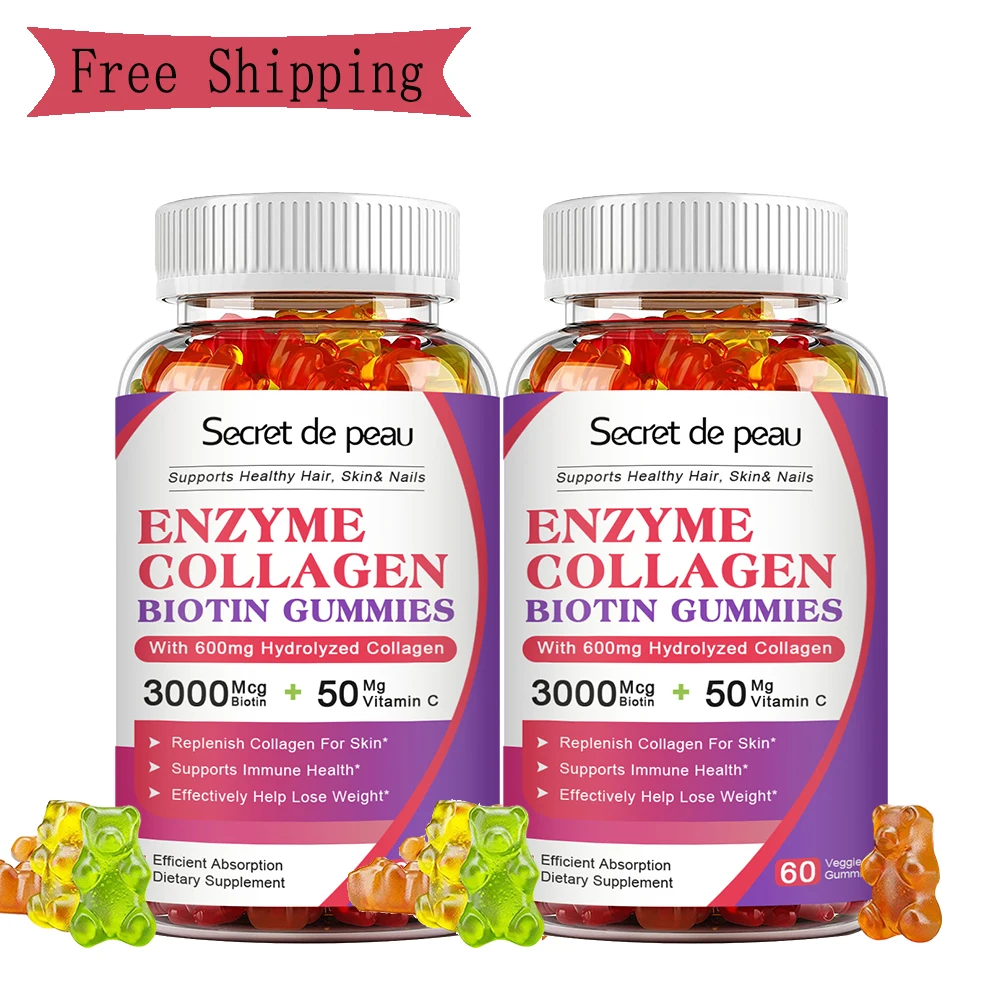 

SDP 2*60Pcs Enzyme Collagen Biotin Gummies Slim Break Down Fat Supports Healthy Hair & Skin & Nails Womens Dietary Supplements