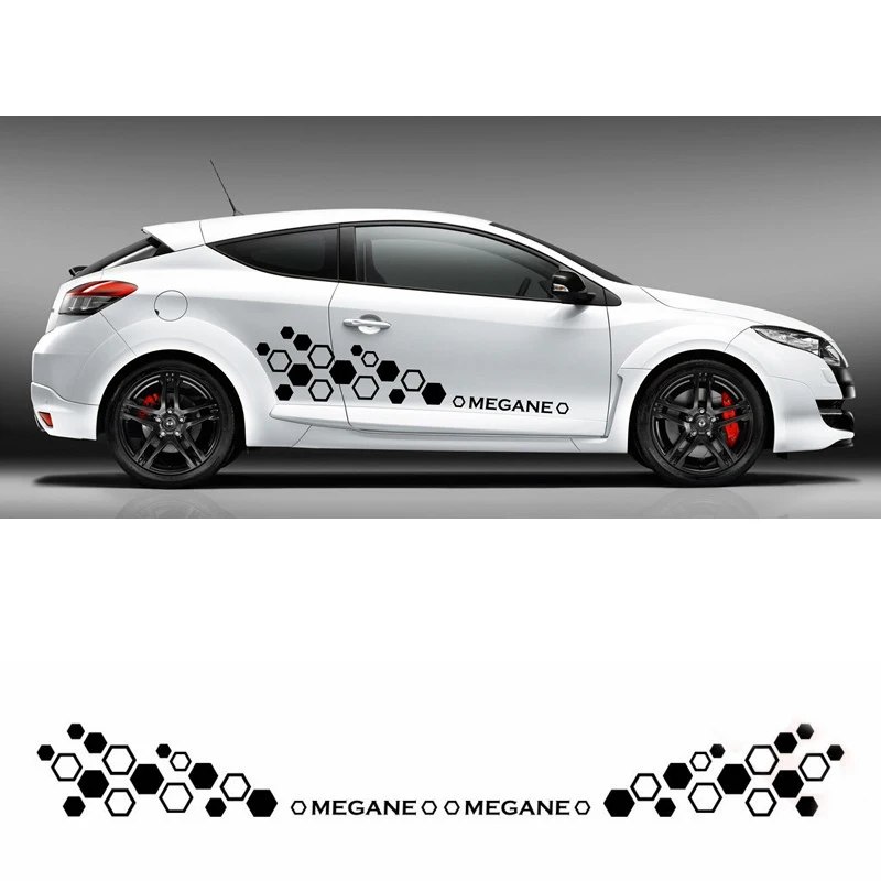 

2 Pcs Car Door Sides Stickers For Renault-Megane 2 3 4 2009-2020 Racing Sport Hexagon Design Vinyl Decals Auto Body Stripes