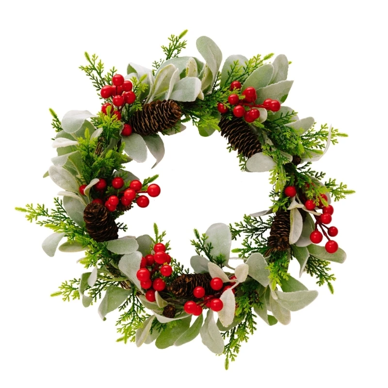 

Christmas Wreath 17" Large Size Front Door Wall Hanging Winter Wreaths with Red Berries Pine Cones Ornament Holiday Gift