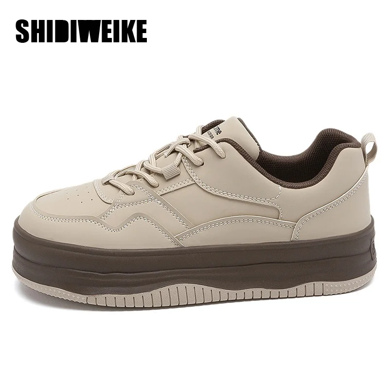 

SDWK 3CM Women Sneakers Casual Shoes Leather Thick Soled Lace-up Sneakers Ladies Platform Shoes Vulcanized Shoes Zapatillas Muje