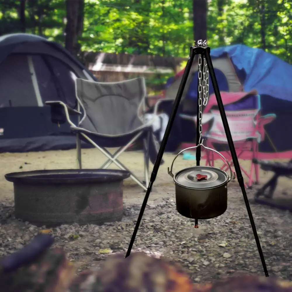 

Cooker Hook Galvanized Iron Lead Free Sturdy Heavy Duty Steel Height Adjustment Camping Equipment Campfire Cookware Hanger Black