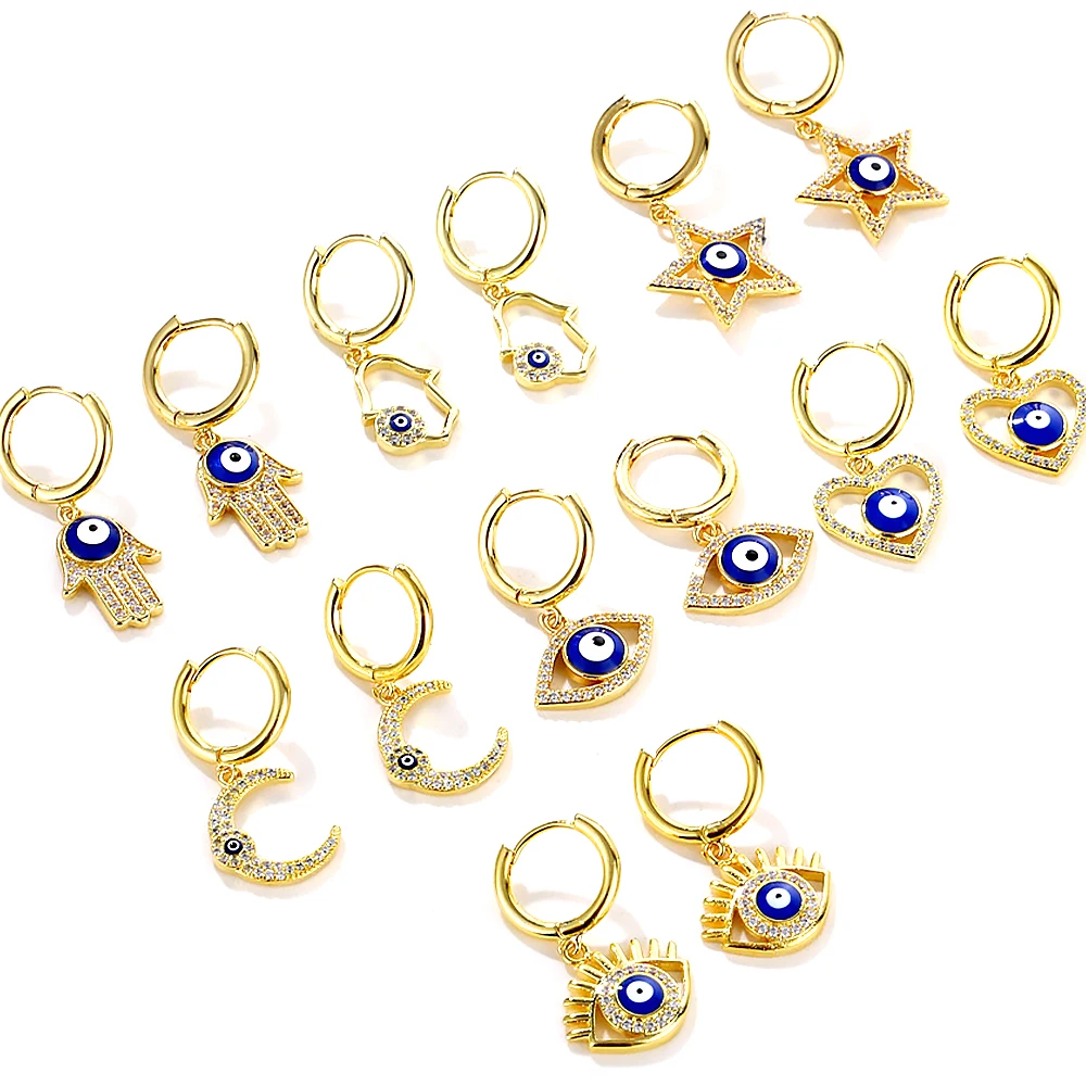 

Turkish Devil's Eyes Series Hoop Earrings Zircon Personality Fashion Earrings Female Jewelry Accessories DTC Dropshipping