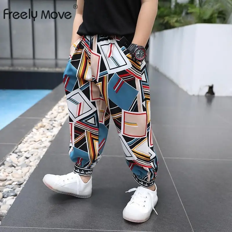 

Freely Move 2022 New Boys Print Casual Pants Summer Graffiti Lantern Sweatpants Mosquito-proof Pant Teenage Kids Boys Clothes